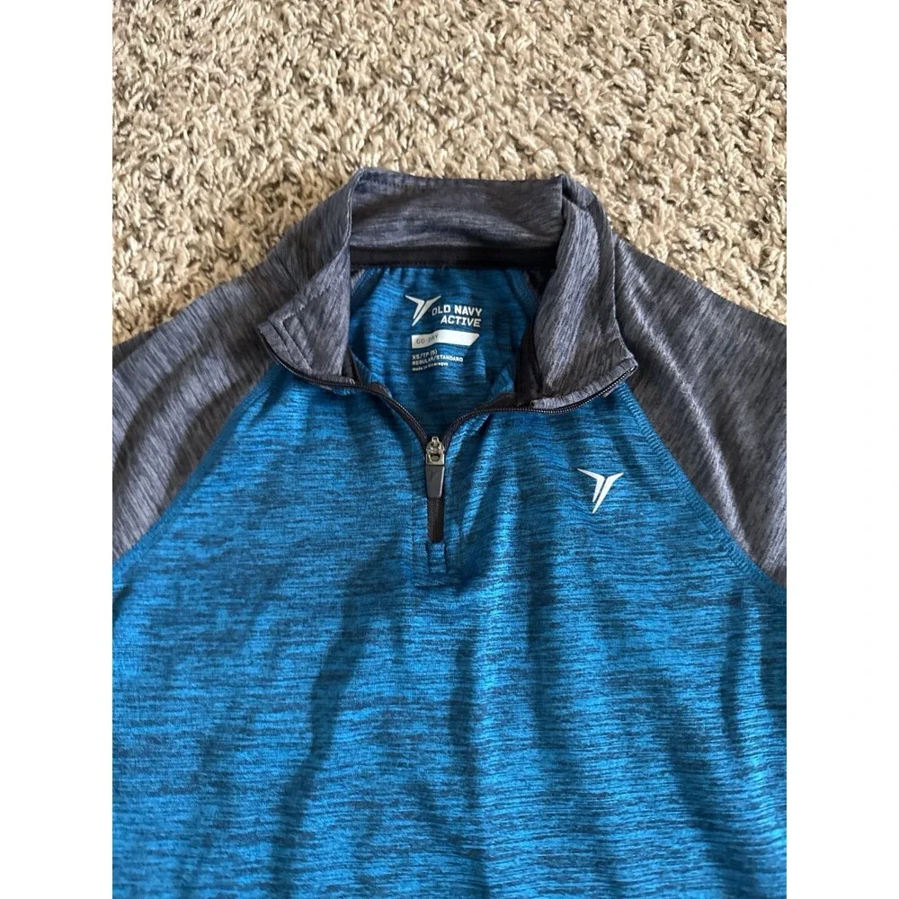 Old Navy Active  Boys Blue Gray Long Sleeve Quart zip‎ Pull Over Size XS (5)